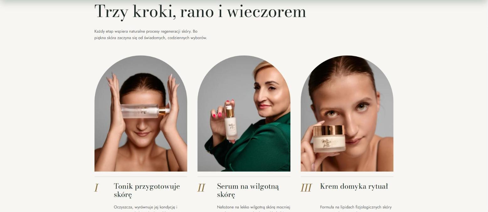 Sekcja Trzy kroki, rano i wieczorem w sklepie Metamorfoza Beauty